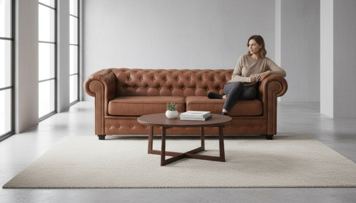 Sofa Trzyosobowa Włókienniczy Sofa Brązowa Podkładka Meble Meble Sofy Kanapy