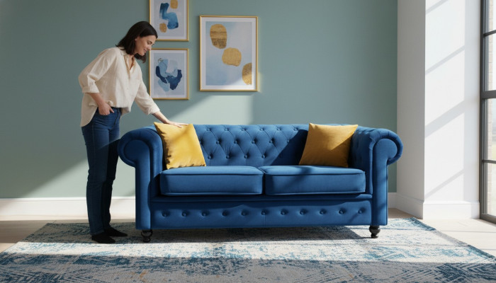 Niebieska Sofa do Salonu Podkładka Meble Sofy Dwuosobowe Sofy Materiał Włókienniczy
