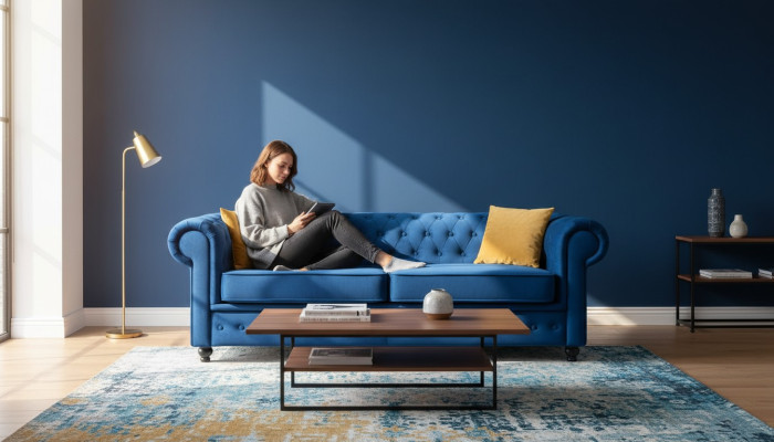 Sofy Podkładka Sofy 3 Siedziba Chesterfield Włókienniczy Sofa Blue Classic Designer Nowość