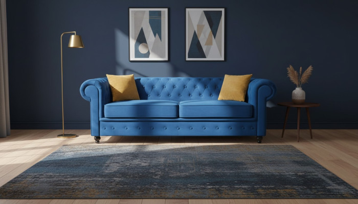 Sofy Podkładka Sofy 3 Siedziba Chesterfield Włókienniczy Sofa Blue Classic Designer Nowość