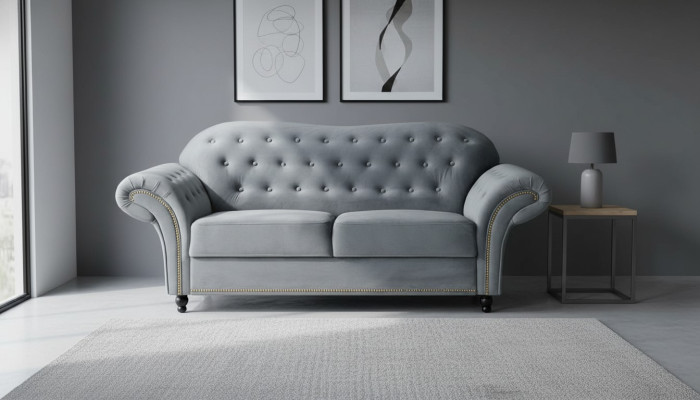 Dwuosobowa Sofa Chesterfield Szary Podkładka Meble Materiał Kanapy Sofy Włókiennicze