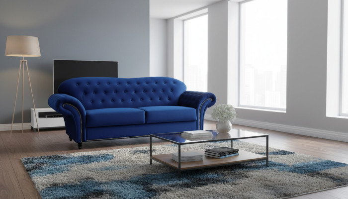 Sofa Trzyosobowa Włókienniczy Sofa Niebieska Podkładka Meble Meble Sofy Kanapy