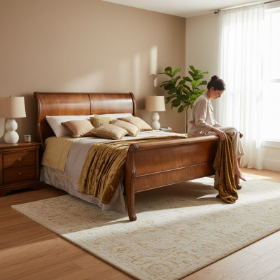 Łóżko Brązowe Sypialnia Meble Drewniane Włókienniczy Design Łóżka Hotelowe Styl Art Deco Nowe