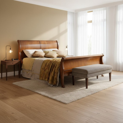 Łóżko Brązowe Sypialnia Meble Drewniane Włókienniczy Design Łóżka Hotelowe Styl Art Deco Nowe