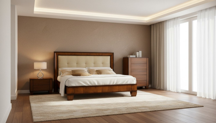 Łóżko Brązowe Sypialnia Meble Drewniane Włókienniczy Design Klasyczny Styl Art Deco Nowość