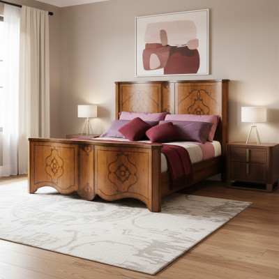 Łóżko Braun Sypialnia Meble Drewno Design 160x200cm Podkładka Łóżka Hotelowe Włókienniczy