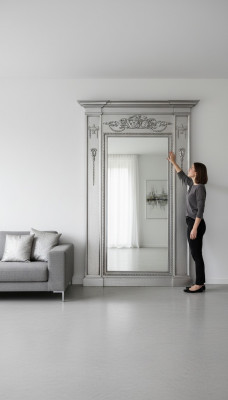 Lustro Silver Baroque xxl Duży połysk ścienny Drewno 132x14x220cm Rama