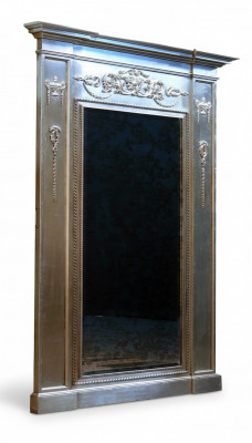 Lustro Silver Baroque xxl Duży połysk ścienny Drewno 132x14x220cm Rama