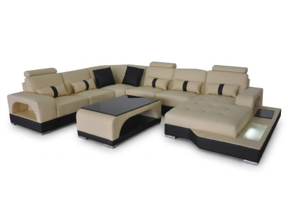 Skóra Sofa Modern Couch Design Żywy krajobraz + Tabela Narożnik Couches Siedziba z USB