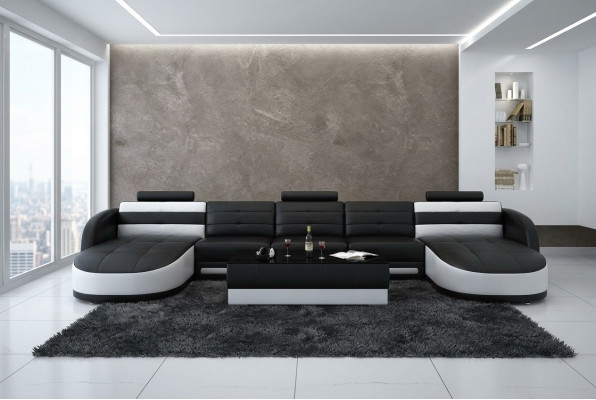 Design Skóra Żywy krajobraz Narożnik Sofa Nowoczesna Ustaw Sofa Narożnik USB Nowy Czarny