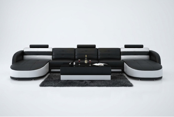 Design Skóra Żywy krajobraz Narożnik Sofa Nowoczesna Ustaw Sofa Narożnik USB Nowy Czarny