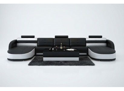 Design Skóra Żywy krajobraz Narożnik Sofa Nowoczesna Ustaw Sofa Narożnik USB Nowy Czarny