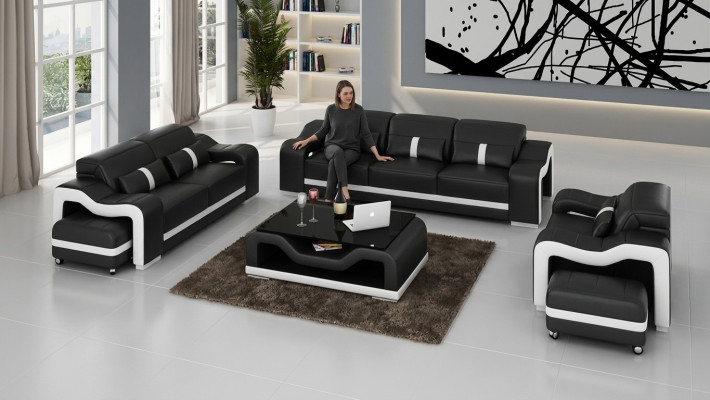 Design Zestaw sofowy Kanapa Podkładka Sofy Skóra Modern 3+1 miejsce do siedzenia Kompletny Zestaw Nowy