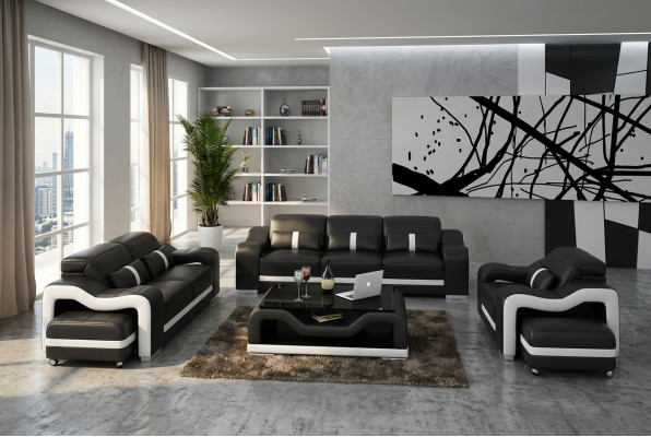 Design Zestaw sofowy Kanapa Podkładka Sofy Skóra Modern 3+1 miejsce do siedzenia Kompletny Zestaw Nowy