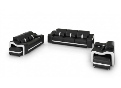 Design Zestaw sofowy Kanapa Podkładka Sofy Skóra Modern 3+1 miejsce do siedzenia Kompletny Zestaw Nowy