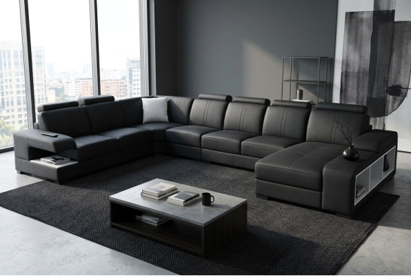 Narożnikowa kanapa Design Zestaw narożny Narożnik Sofa Sofa Podkładka Żywy krajobraz LED USB