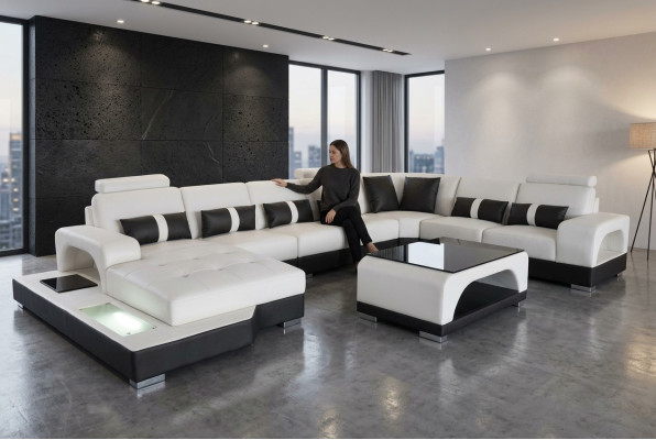 Narożnik kanapa Zestaw narożny Design Narożnik Sofa Sofa Podkładka Żywy krajobraz LED USB