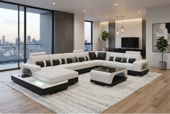 Narożnik kanapa Zestaw narożny Design Narożnik Sofa Sofa Podkładka Żywy krajobraz LED USB