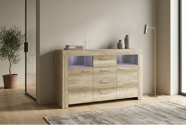 Kredens SK155 Komody Szafa 2 drzwi MDF Drewno Szafa 4 szuflady