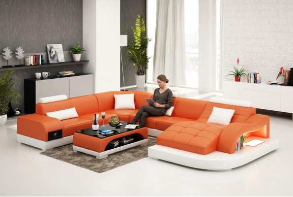 Sofa skórzana kanapa Żywy krajobraz Narożnikowa kanapa Narożnik Ustaw Design Nowoczesna Sofa USB Nowość