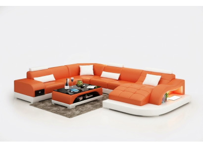 Sofa skórzana kanapa Żywy krajobraz Narożnikowa kanapa Narożnik Ustaw Design Nowoczesna Sofa USB Nowość