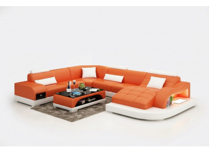 Sofa skórzana kanapa Żywy krajobraz Narożnikowa kanapa Narożnik Ustaw Design Nowoczesna Sofa USB Nowość