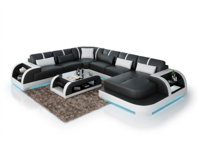 Nowoczesna skórzana sofa kanapa Żywy krajobraz design Narożnikowa kanapa Narożnik Ustawić sofę oświetloną USB