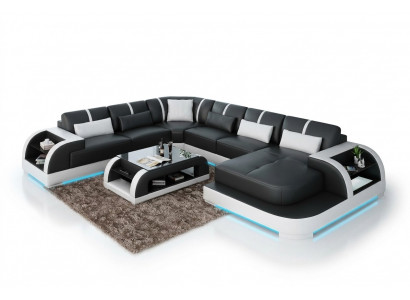 Nowoczesna skórzana sofa kanapa Żywy krajobraz design Narożnikowa kanapa Narożnik Ustawić sofę oświetloną USB