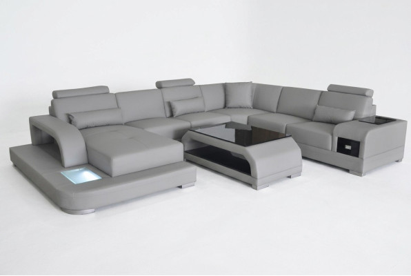 Narożnik Sofa z USB Podkładka Couch Siedziba Szara Skóra Ustawić Modern Żywy krajobraz