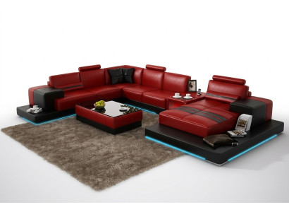 Skórzana sofa kanapa Żywy krajobraz Narożnikowa kanapa Narożnik Ustaw Design Nowoczesna Sofa + USB