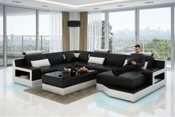 Design Skóra Żywy krajobraz Narożnik Sofa Nowoczesna Ustaw Sofa Narożnik Czarny USB Nowość