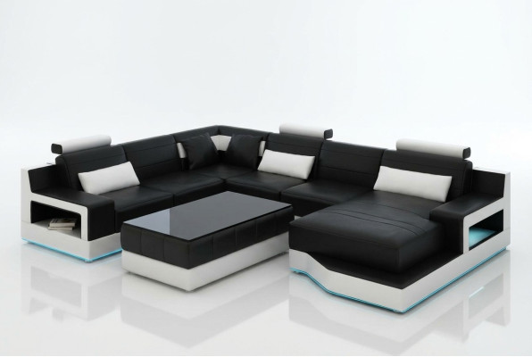 Design Skóra Żywy krajobraz Narożnik Sofa Nowoczesna Ustaw Sofa Narożnik Czarny USB Nowość
