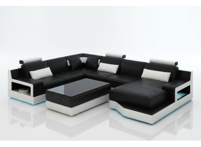 Design Skóra Żywy krajobraz Narożnik Sofa Nowoczesna Ustaw Sofa Narożnik Czarny USB Nowość