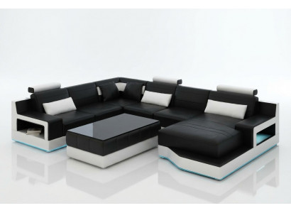 Design Skóra Żywy krajobraz Narożnik Sofa Nowoczesna Ustaw Sofa Narożnik Czarny USB Nowość