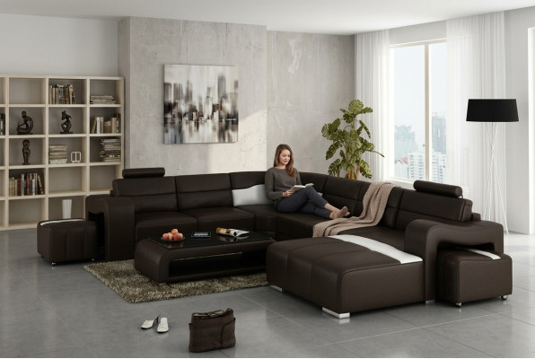 Skórzana sofa kanapa Żywy krajobraz Narożnik kanapa Narożnik Ustaw Design Nowoczesna Sofa z USB