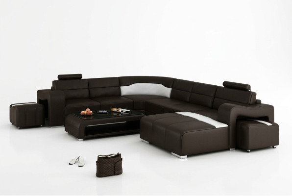 Skórzana sofa kanapa Żywy krajobraz Narożnik kanapa Narożnik Ustaw Design Nowoczesna Sofa z USB