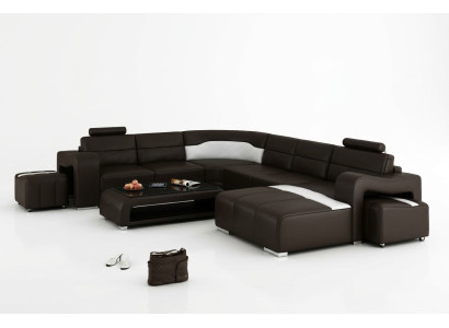Skórzana sofa kanapa Żywy krajobraz Narożnik kanapa Narożnik Ustaw Design Nowoczesna Sofa z USB