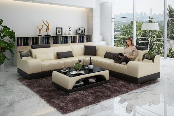 Narożnikowa kanapa L-shape Żywy krajobraz Designerska Sofa Kanapa Podkładka Siedziba Ustawić Skóra