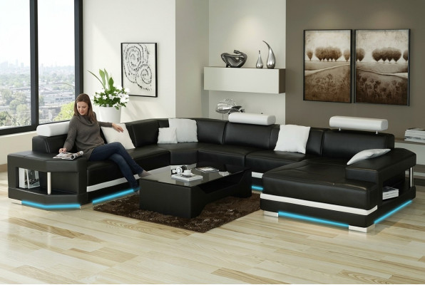 Skórzana sofa sofa kanapa Żywy krajobraz Narożnikowa kanapa Ustawić Design Modern Sofa z USB