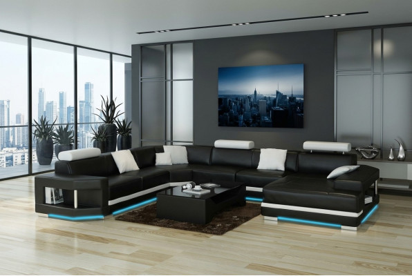 Skórzana sofa sofa kanapa Żywy krajobraz Narożnikowa kanapa Ustawić Design Modern Sofa z USB