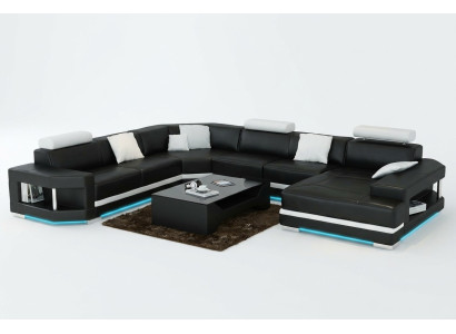 Skórzana sofa sofa kanapa Żywy krajobraz Narożnikowa kanapa Ustawić Design Modern Sofa z USB