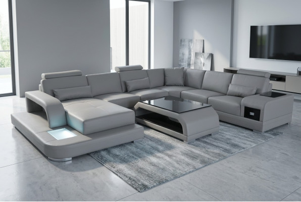 Skórzana sofa Żywy krajobraz Narożnikowa kanapa z miejscem do wypoczynku kanapa + USB + stolik