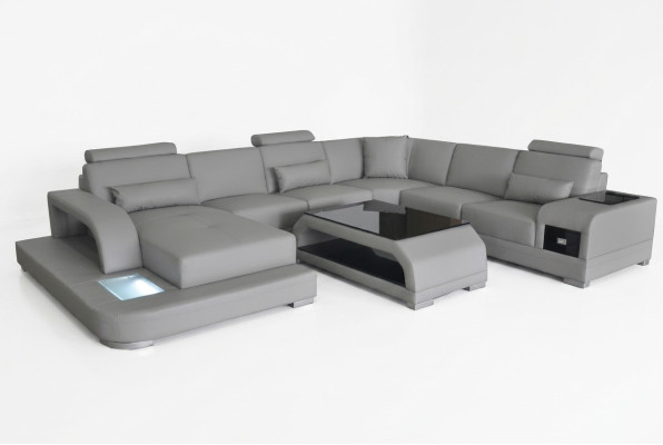 Skórzana sofa Żywy krajobraz Narożnikowa kanapa z miejscem do wypoczynku kanapa + USB + stolik
