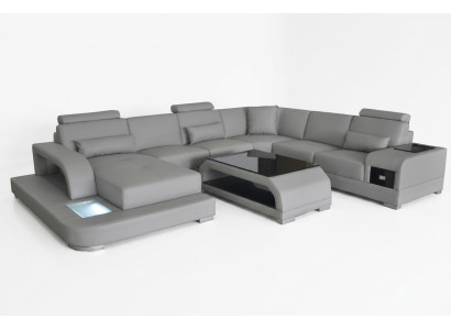 Skórzana sofa Żywy krajobraz Narożnikowa kanapa z miejscem do wypoczynku kanapa + USB + stolik