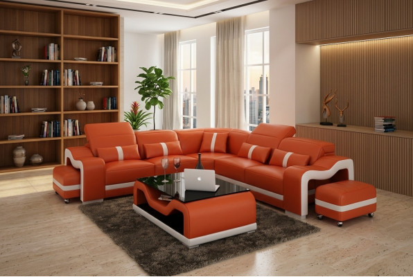 Desing Narożnikowa kanapa Sofa Kanapa Skóra Narożnik L Form Żywy krajobraz Podkładka Zestaw narożny