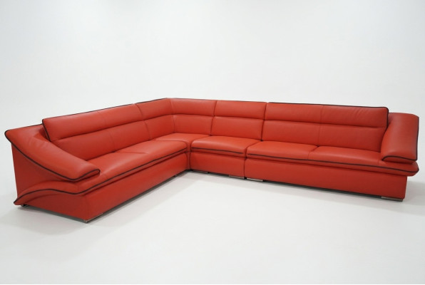 Design Skóra Żywy krajobraz Narożnik Sofa Nowoczesna kanapa Ustawić Narożnik Czerwony USB + LED