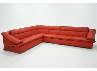 Design Skóra Żywy krajobraz Narożnik Sofa Nowoczesna kanapa Ustawić Narożnik Czerwony USB + LED