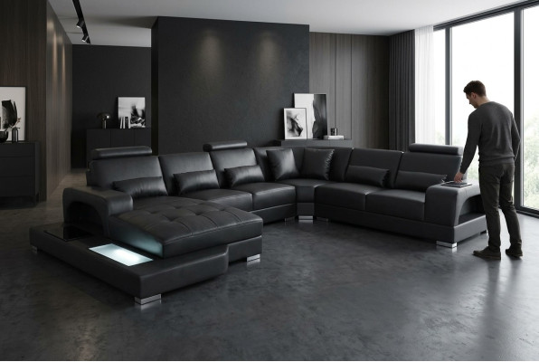 Design Skóra Podkładka Siedziba Narożnik Pokój Sofa Narożnik Sofy z USB Designer Living LED