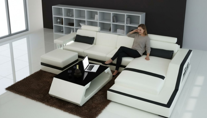 Projektant Żywy krajobraz Duża nowoczesna skórzana sofa z USB HAMBURG III Narożnikowa kanapa Sofa