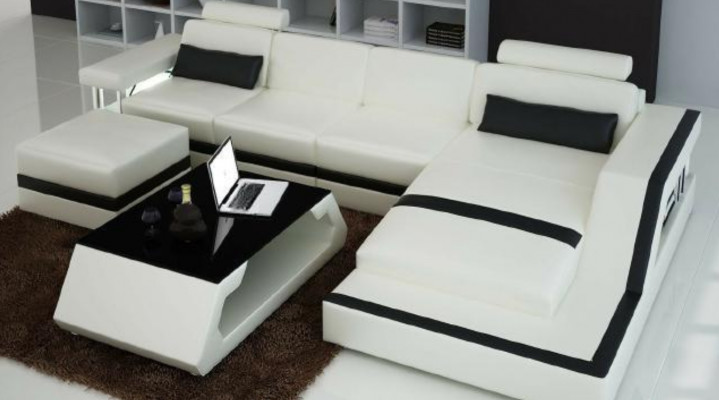 Projektant Żywy krajobraz Duża nowoczesna skórzana sofa z USB HAMBURG III Narożnikowa kanapa Sofa